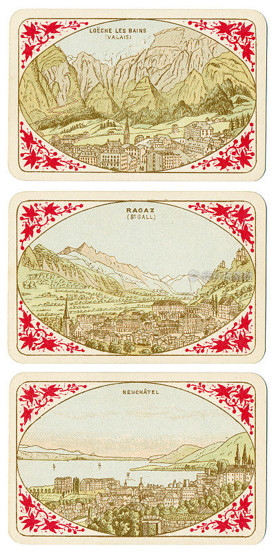 《瑞士卡片》1880年的Loeche Les Bains Ragaz Neuchatel